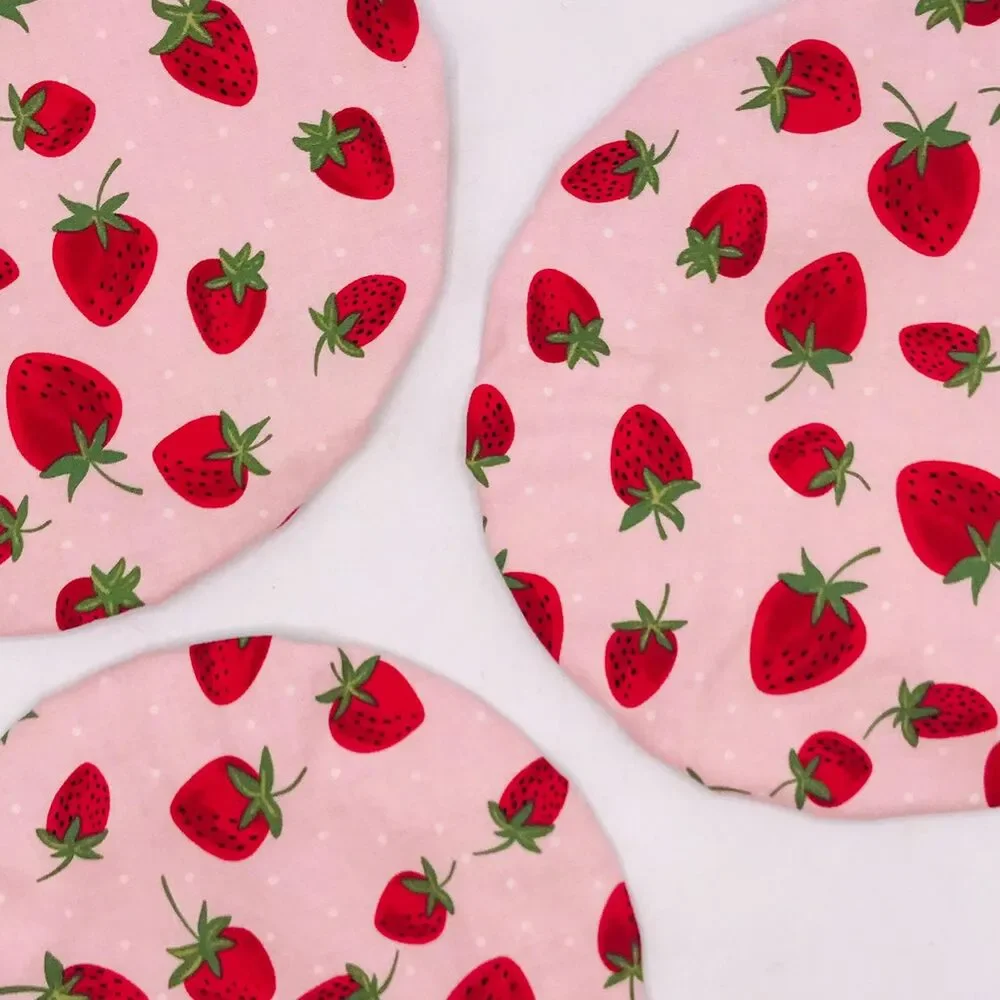 Cotton Bowl Cover For Sourdough, 3 Size Set, Reusable Washable Strawberries Pink